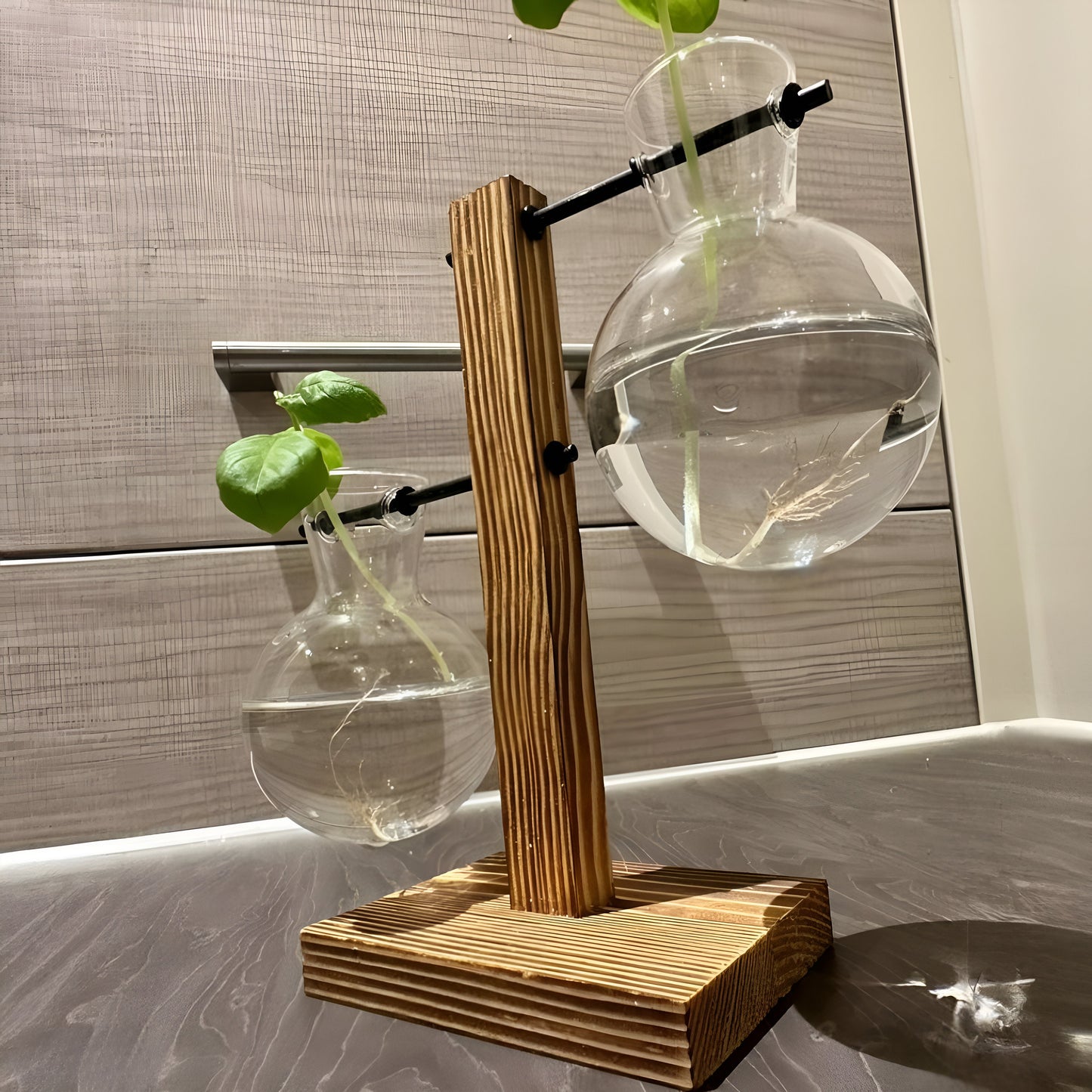 Hydroponic Plant Pot - Plant Propagation Station Hydroponic Gardening Indoor Plant Cuttings Vase Wooden Frame Glass Glass Desk Plant Vase