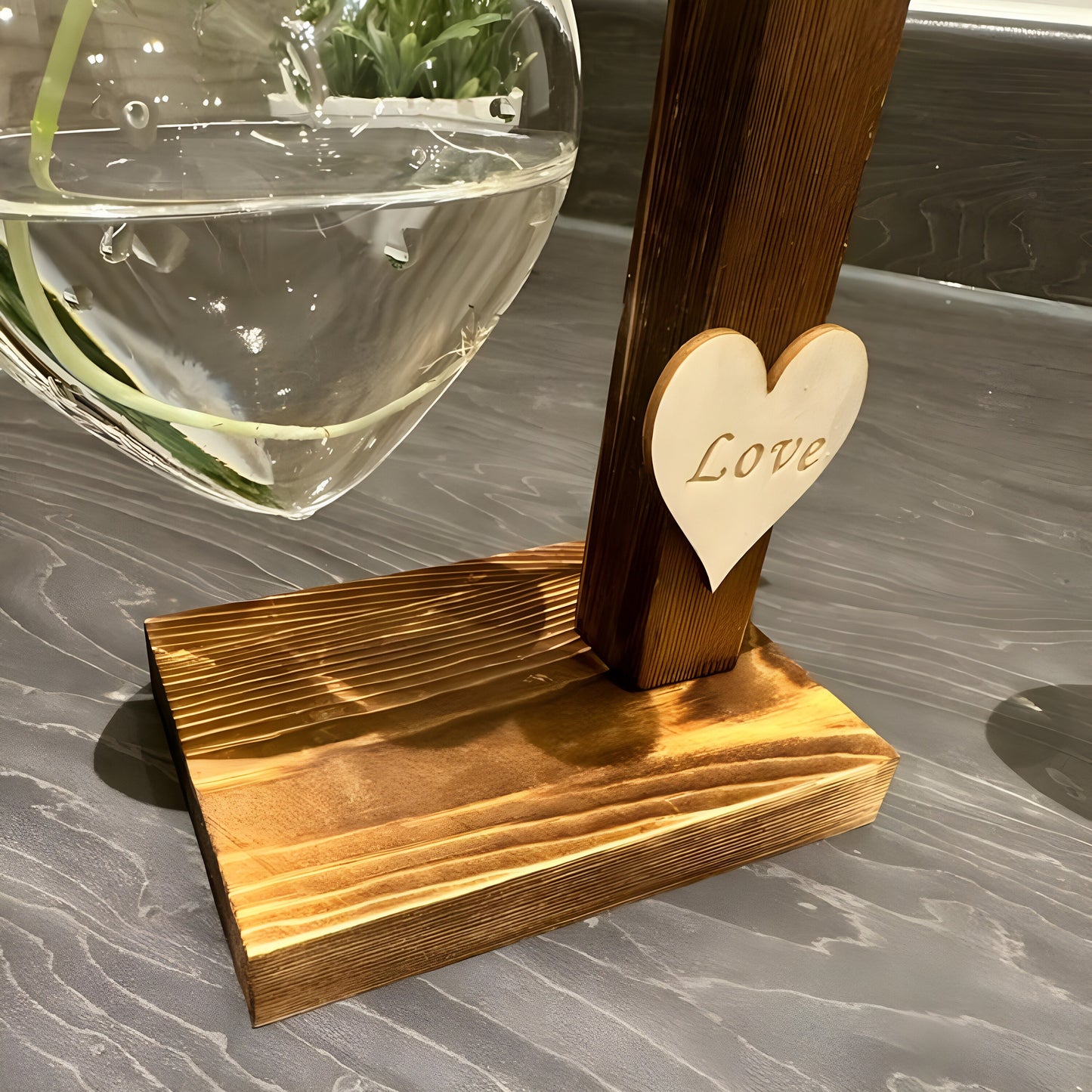 Hydroponic Plant Vase - Heart Shaped Valentines Vases Plant Cuttings Vase Wooden Stand Propagation Station Glass Desk Hydroponic System