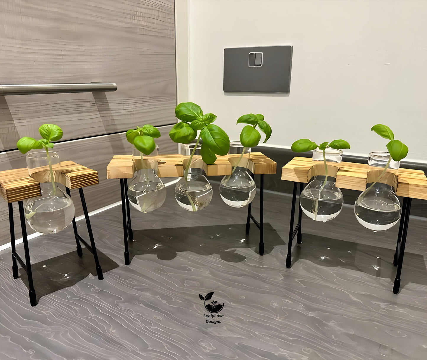 Hydroponic Gardening - Plant Propagation Station Glass Desk Plant Indoor Hydroponic Plant Pot Wooden Frame Plant Cuttings Glass Vase