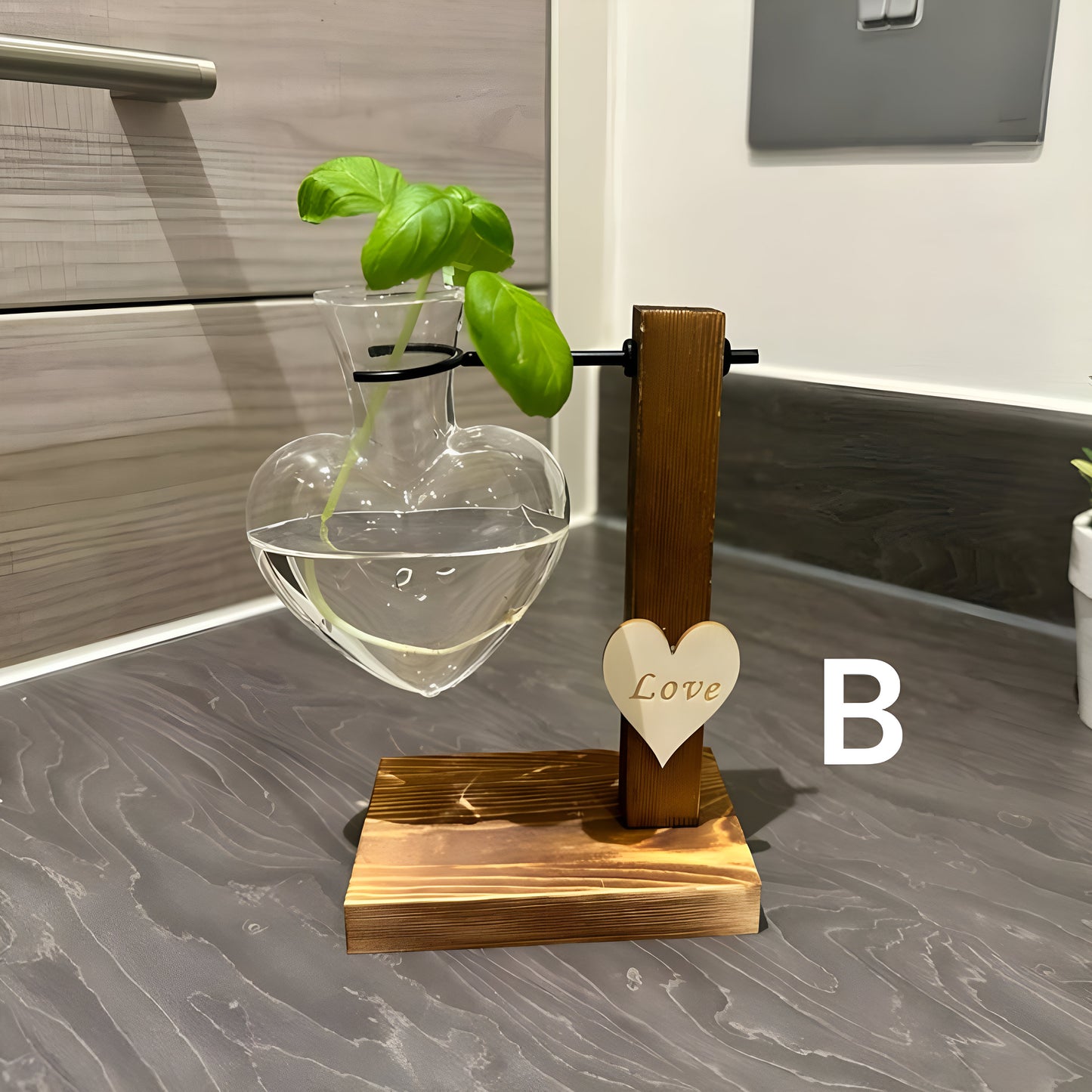 Hydroponic Plant Vase - Heart Shaped Valentines Vases Plant Cuttings Vase Wooden Stand Propagation Station Glass Desk Hydroponic System