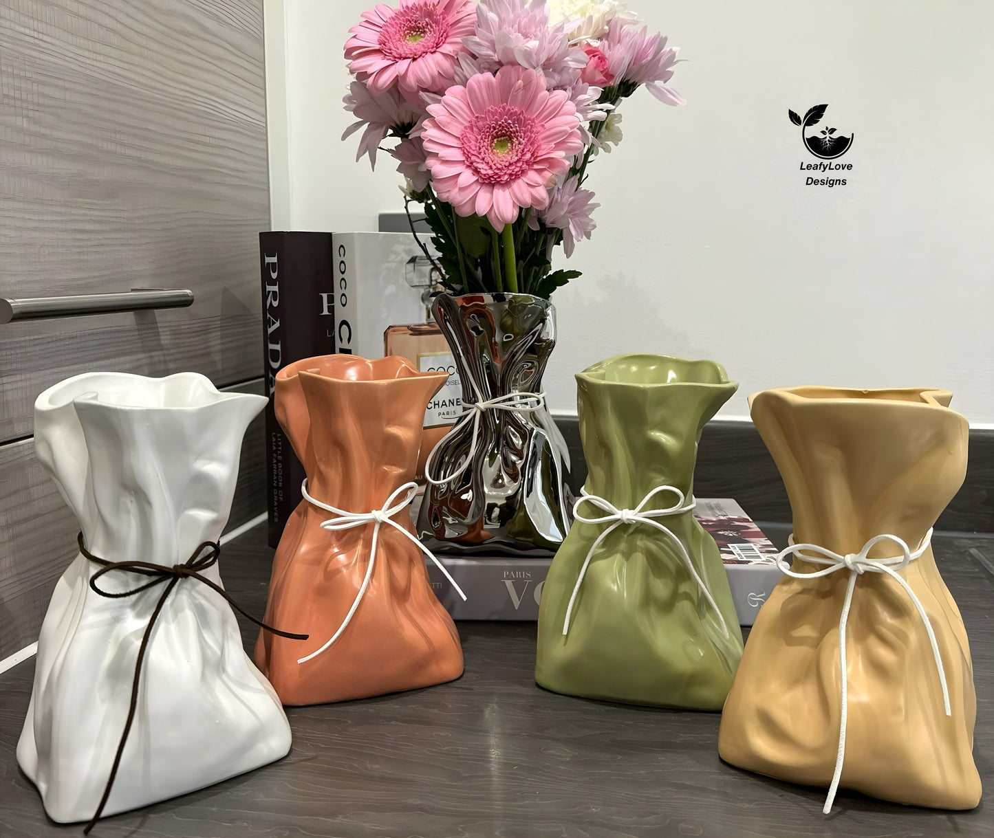 Paper Bag Vase, Ceramic Bag Shape Home Flower Pot Decorer Vase Cute Colourful Decorative Flower Vases