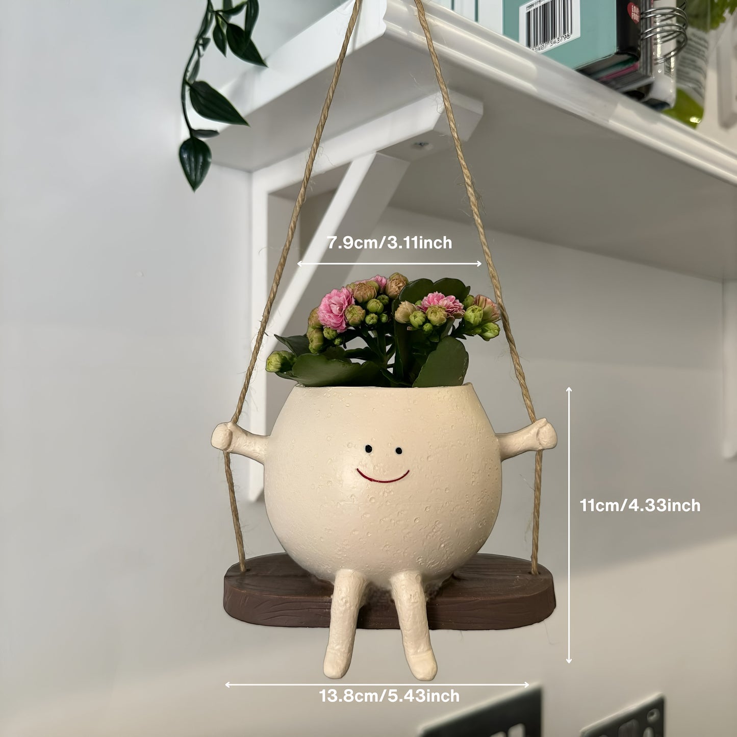 Hanging Smiley Face PlantPot - Handmade Cute Resin Sitting Flower Pot Decorer Novelty Planter Decorative Character Hangingplants Vase