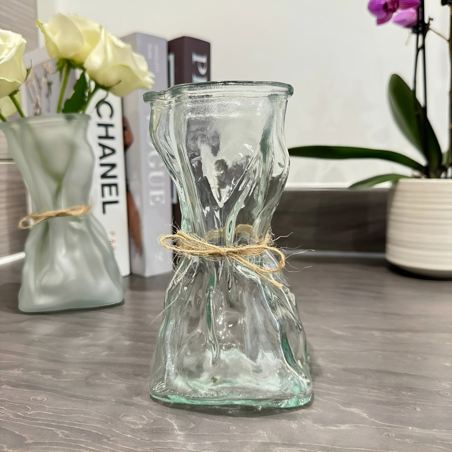 Glass Paper Bag Vase, Transparent Nordic Glassvase Bag Shape Home Flower Pot Decorer Vase Cute  Decorative Vases