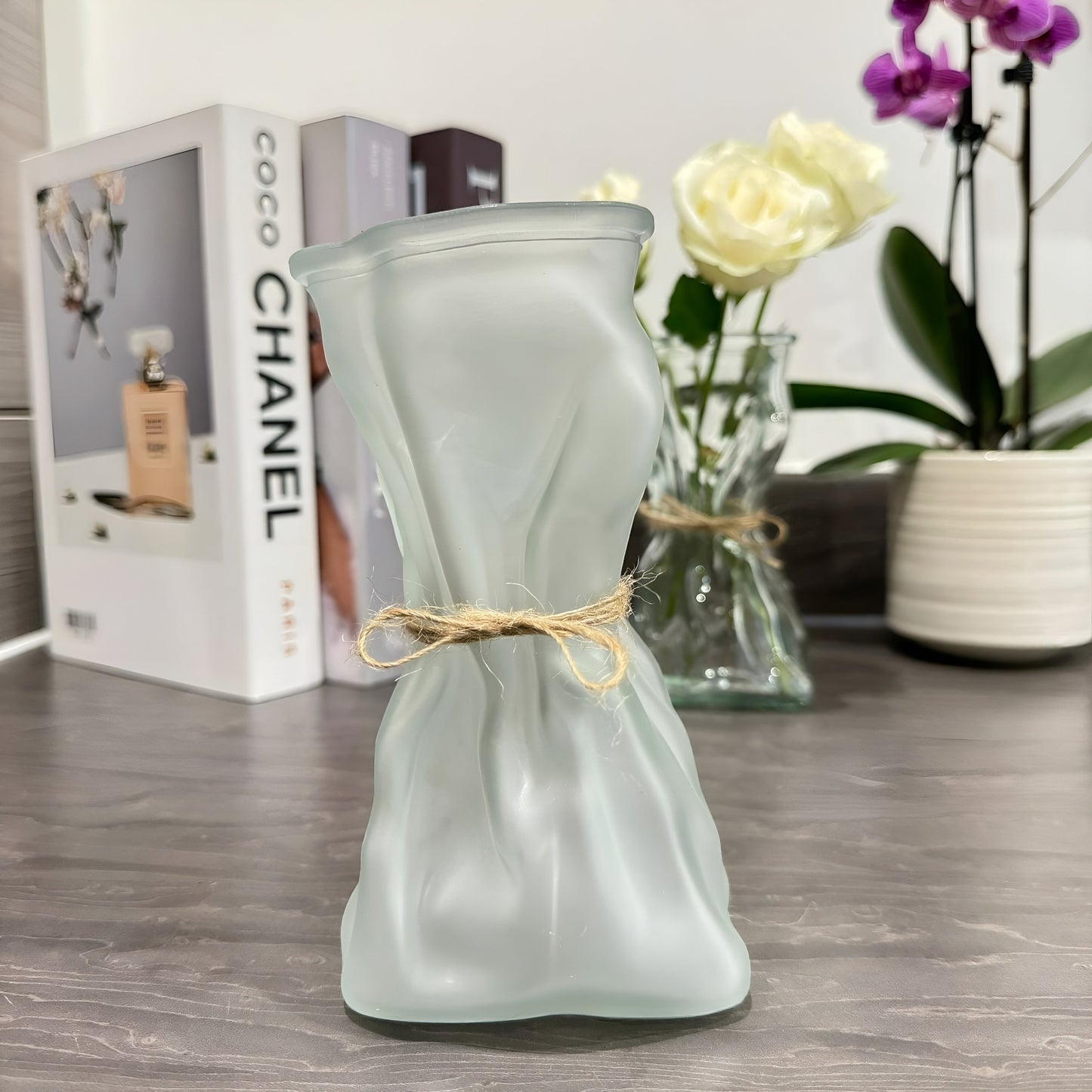 Glass Paper Bag Vase, Transparent Nordic Glassvase Bag Shape Home Flower Pot Decorer Vase Cute  Decorative Vases