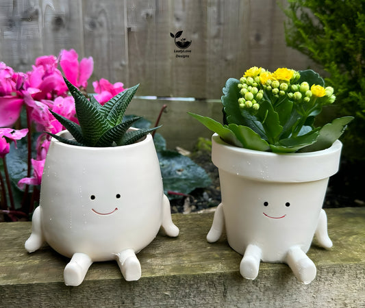 Smiley Face PlantPot - Handmade Cute Resin Sitting Smileyface Character Flower Pot Decorer Novelty Sitting Planter Decorative Plant Vase