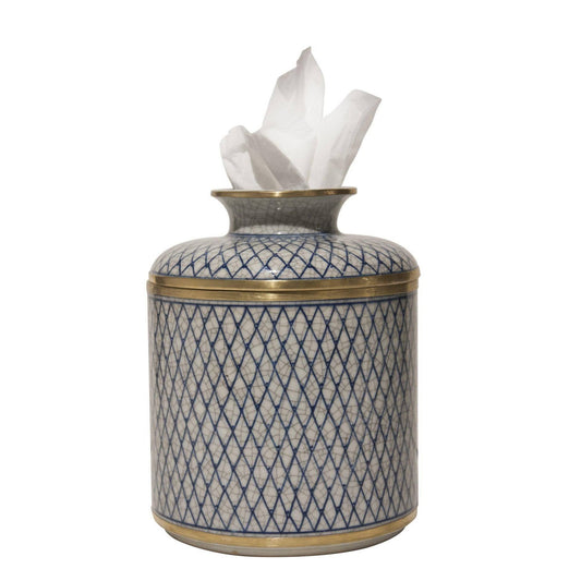 Dessau Home Blue & White Diamond Tissue Box