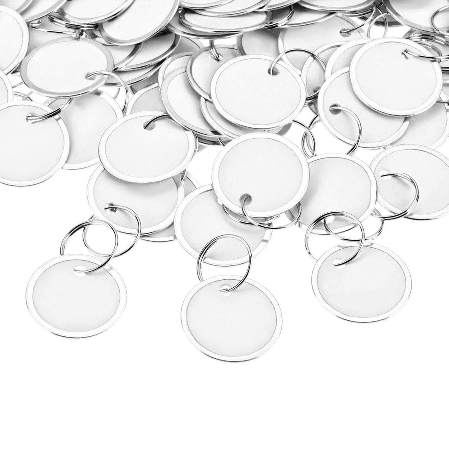 SANITRO 100 Pieces Metal Rimmed Key Tags Round Paper Tags with Split Rings